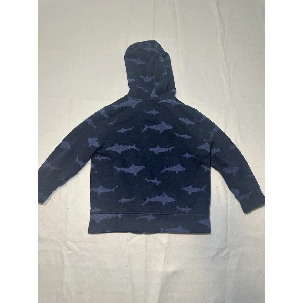 Old Navy Toddler Boys Shark Print Zip Up Hoodie Jacket Size 2T Navy Blue Fleece